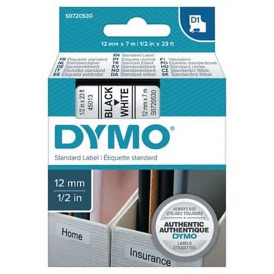 Foto principale Nastro per etichettatrice originale Dymo S0720530A 45013LT Plastic da 12 mm (Rotolo 7 metri) NERO SU BIANCO